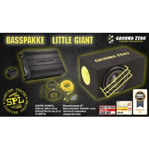 Ground Zero Basspakke "Little Giant" Testvinner! - basskasse + forsterker + kabler